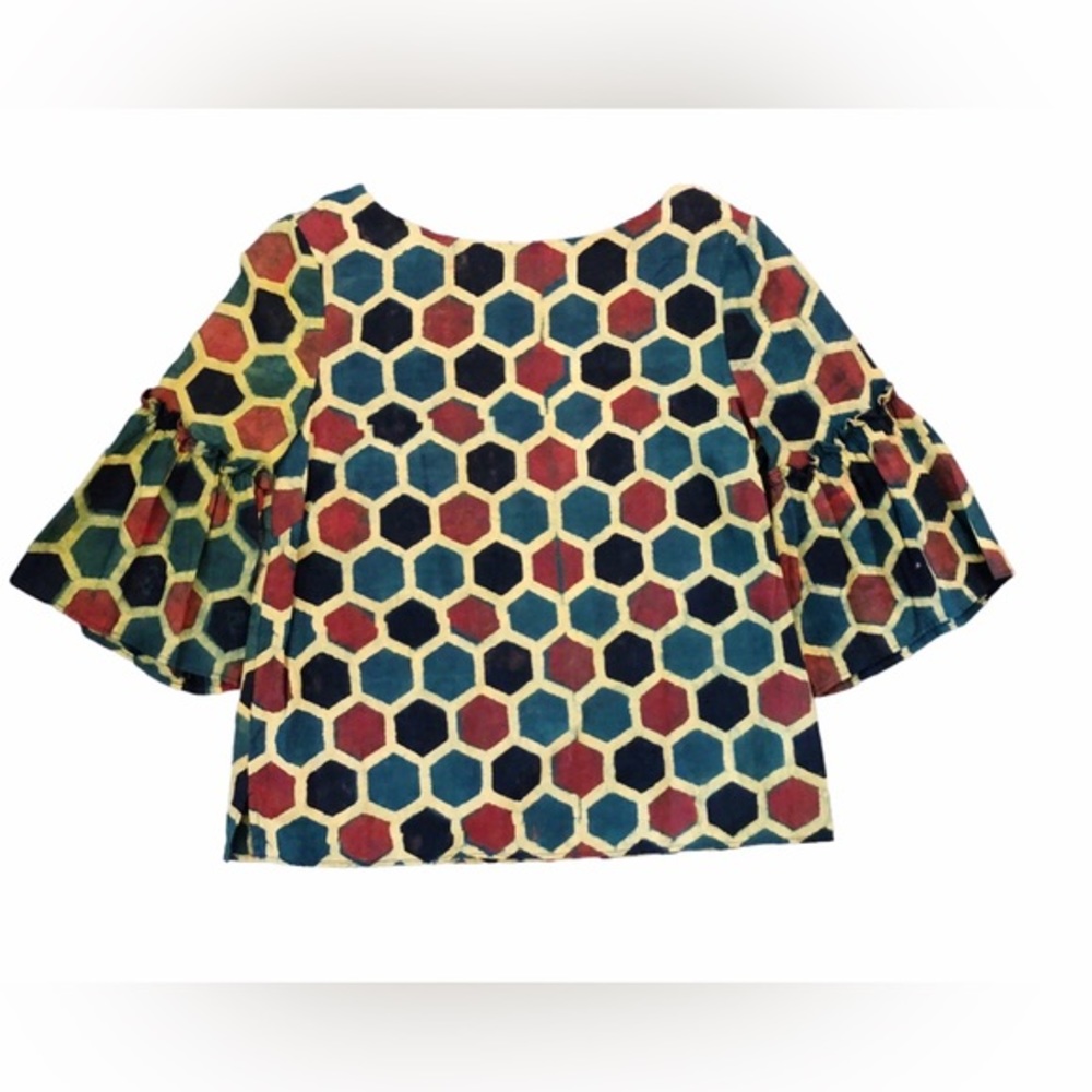 Eri + Ali for Anthropologie Cotton Batik Hexagon Print Blouse Size XS